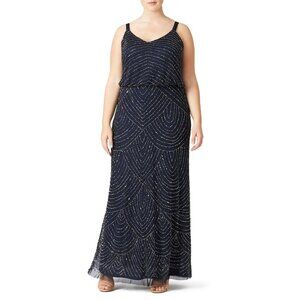 Adrianna Papell Navy Blue Sequin Beaded Sleeveless Gown size 16